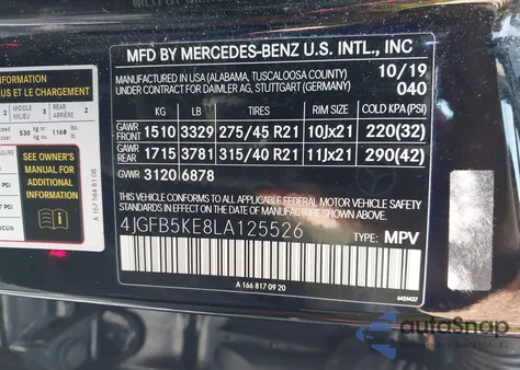 2020 Mercedes-Benz Gle 450 4Matic from USA, damaged, VIN 4JGFB5KE8LA125526